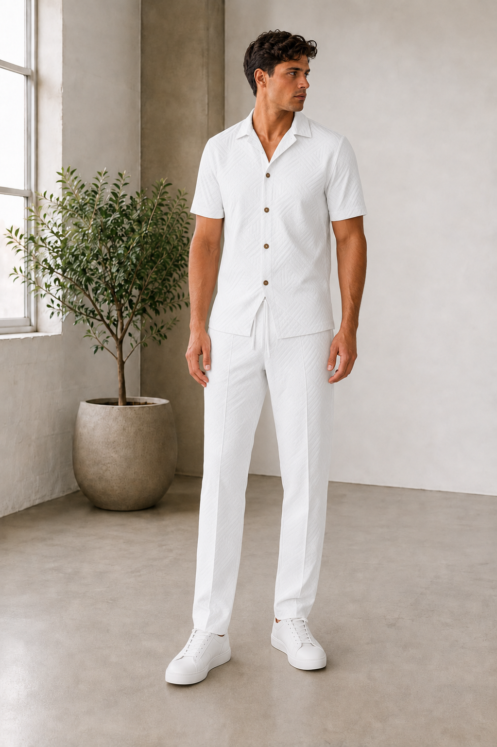 Two piece shirt and pants set with relaxed fit
