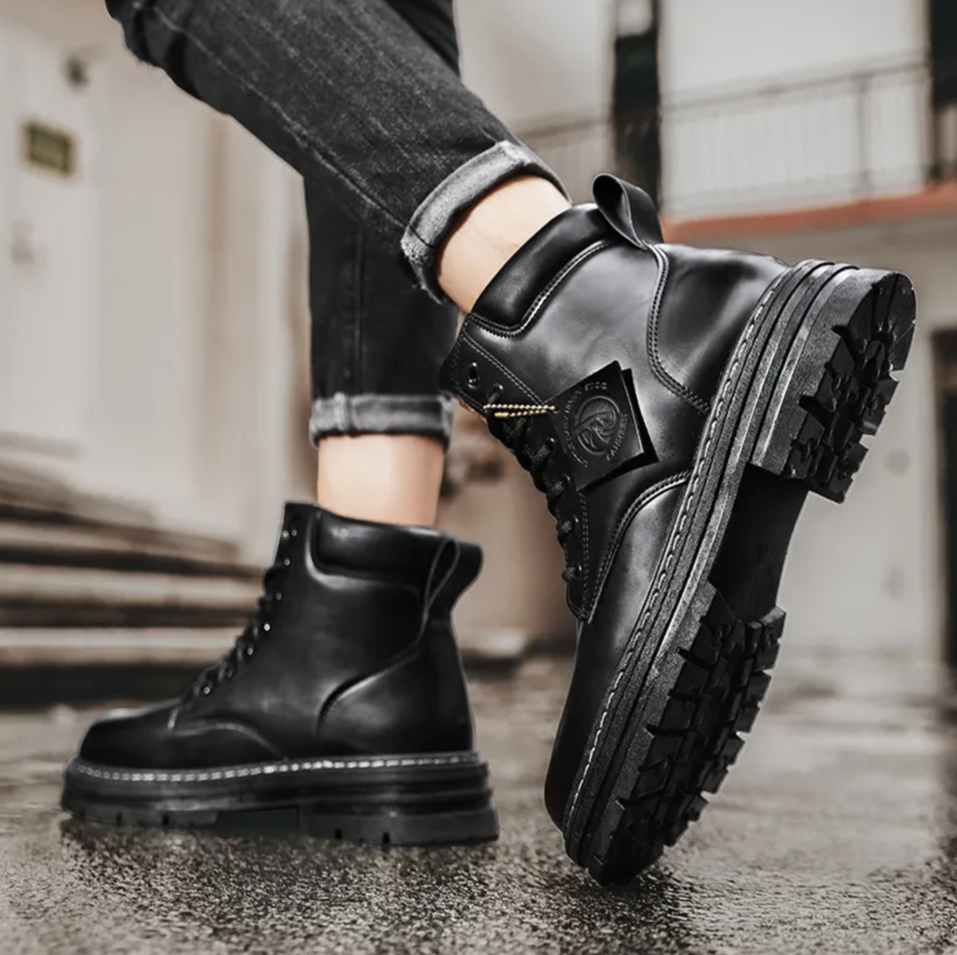 Konstläder kängor med vadderad hög krage herr