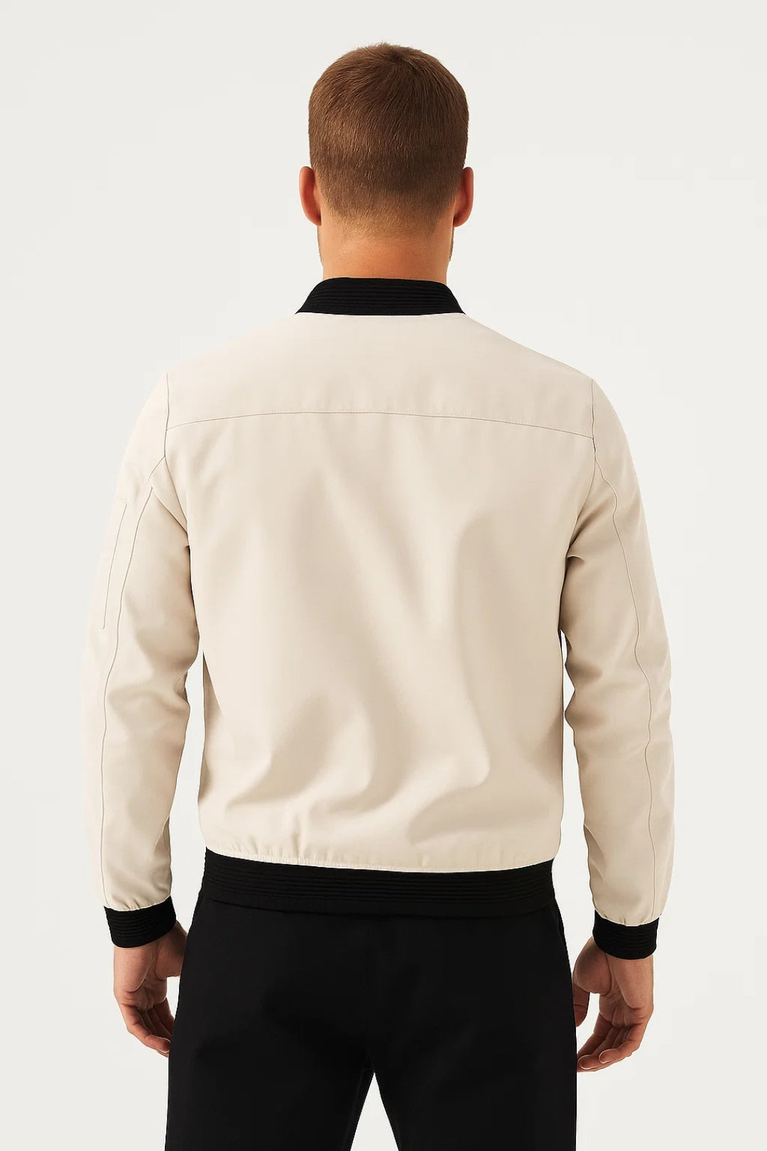 Men's two-tone bomber jacket with ribbed cuffs and contrast hem detail