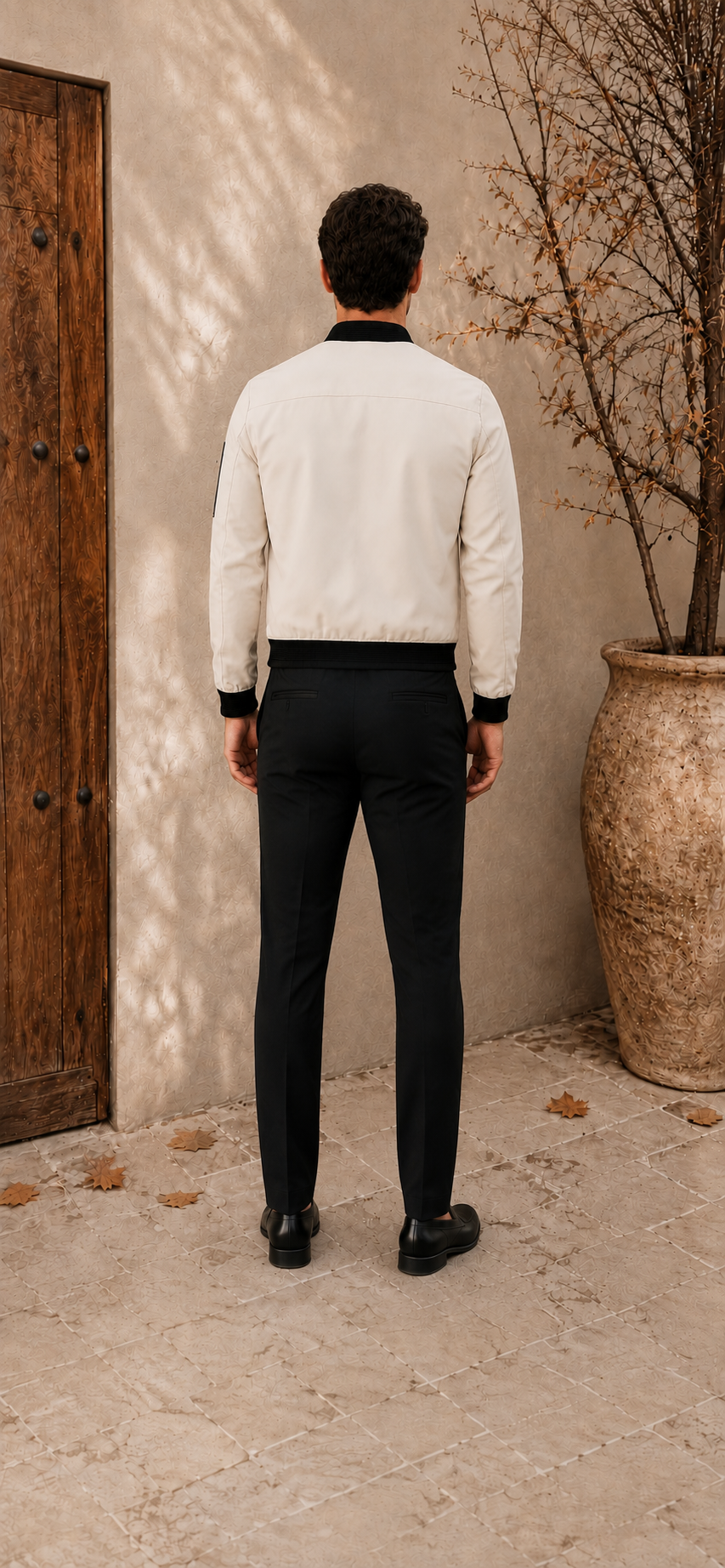 Men's two-tone bomber jacket with ribbed cuffs and contrast hem detail