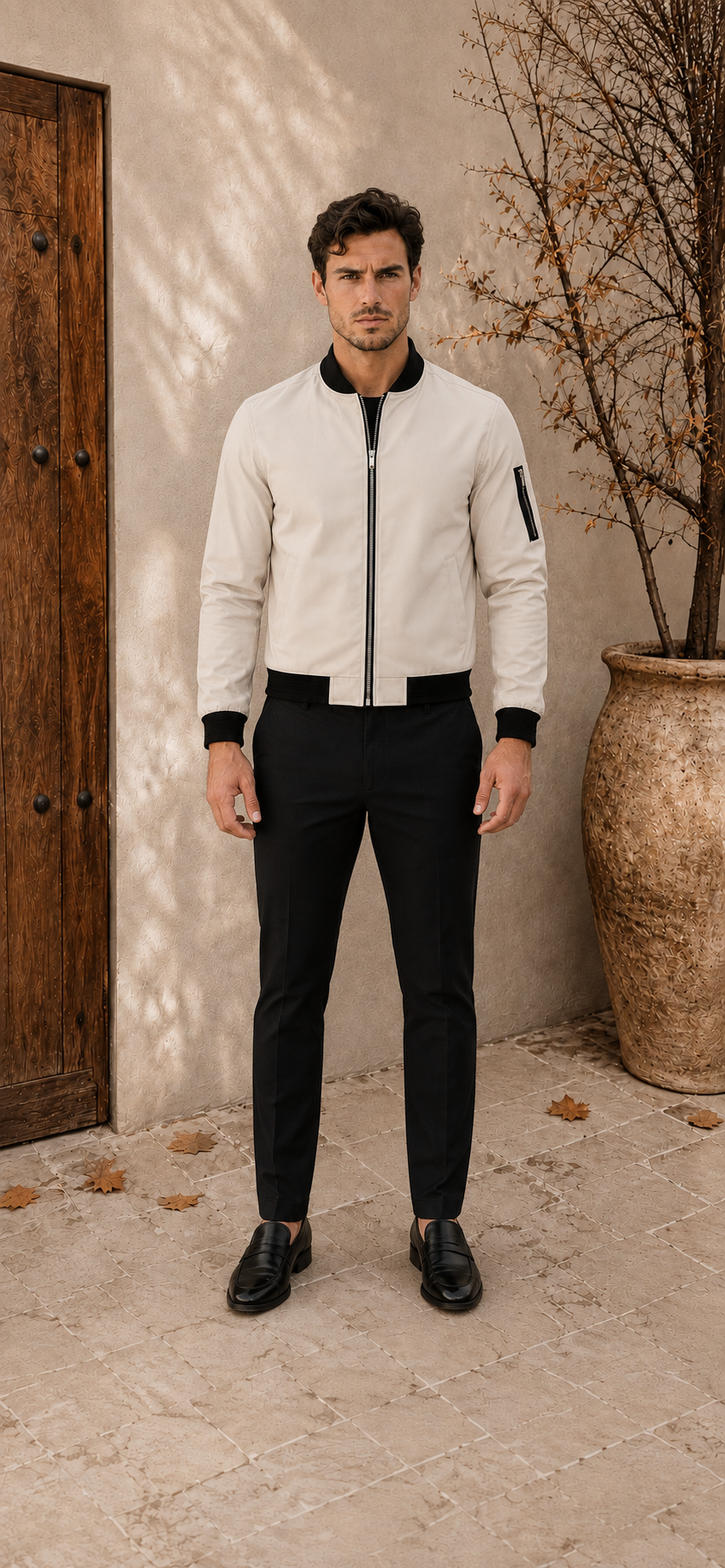 Men's bomber jacket with contrast ribbed trim and side zip pocket detail
