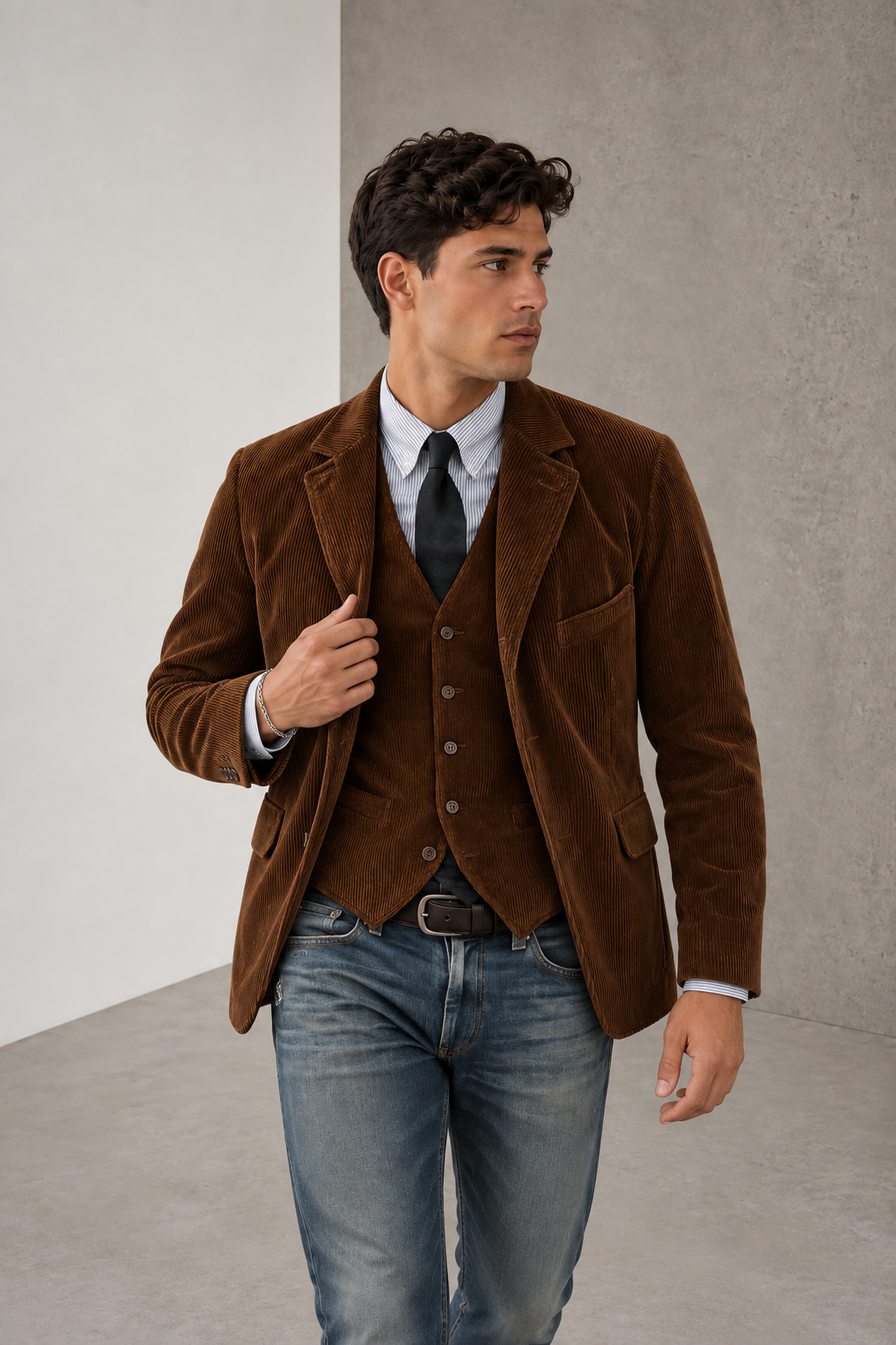 Brown corduroy jacket men front view
