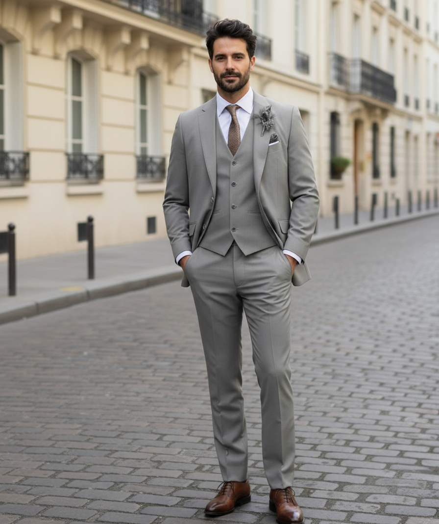 Komplett kostymset med kavaj, väst och matchande byxor