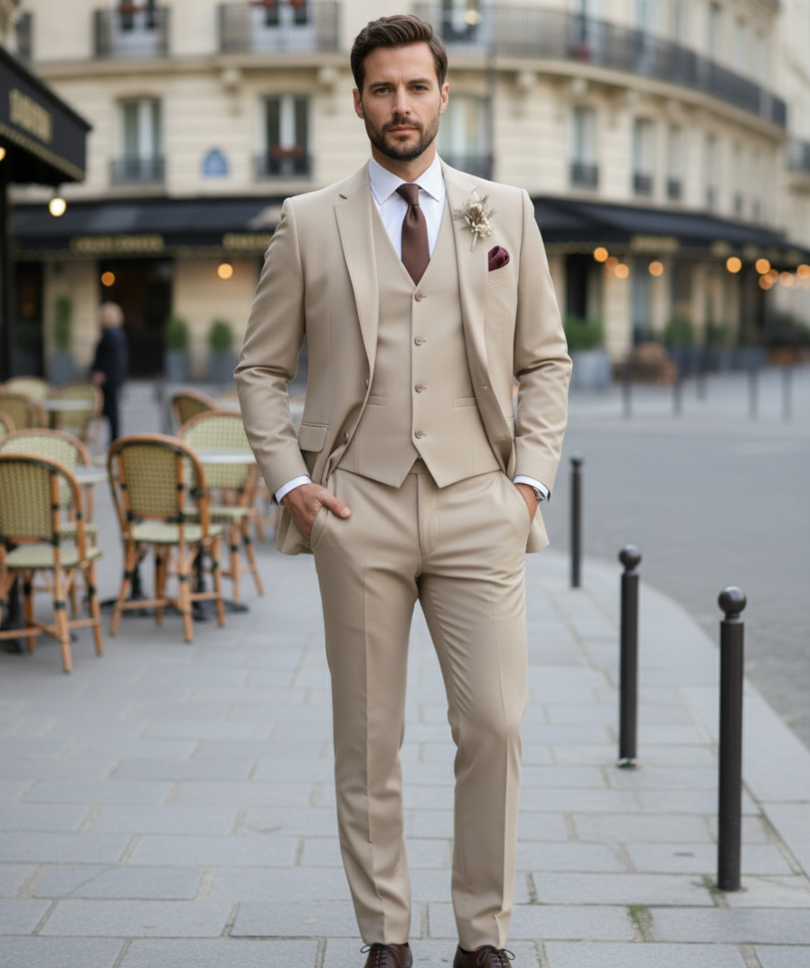 Tredelt herrjacka med väst och byxor i ullblandning