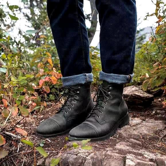 Men's leather lace-up boots with ankle-height shaft and smooth upper surface