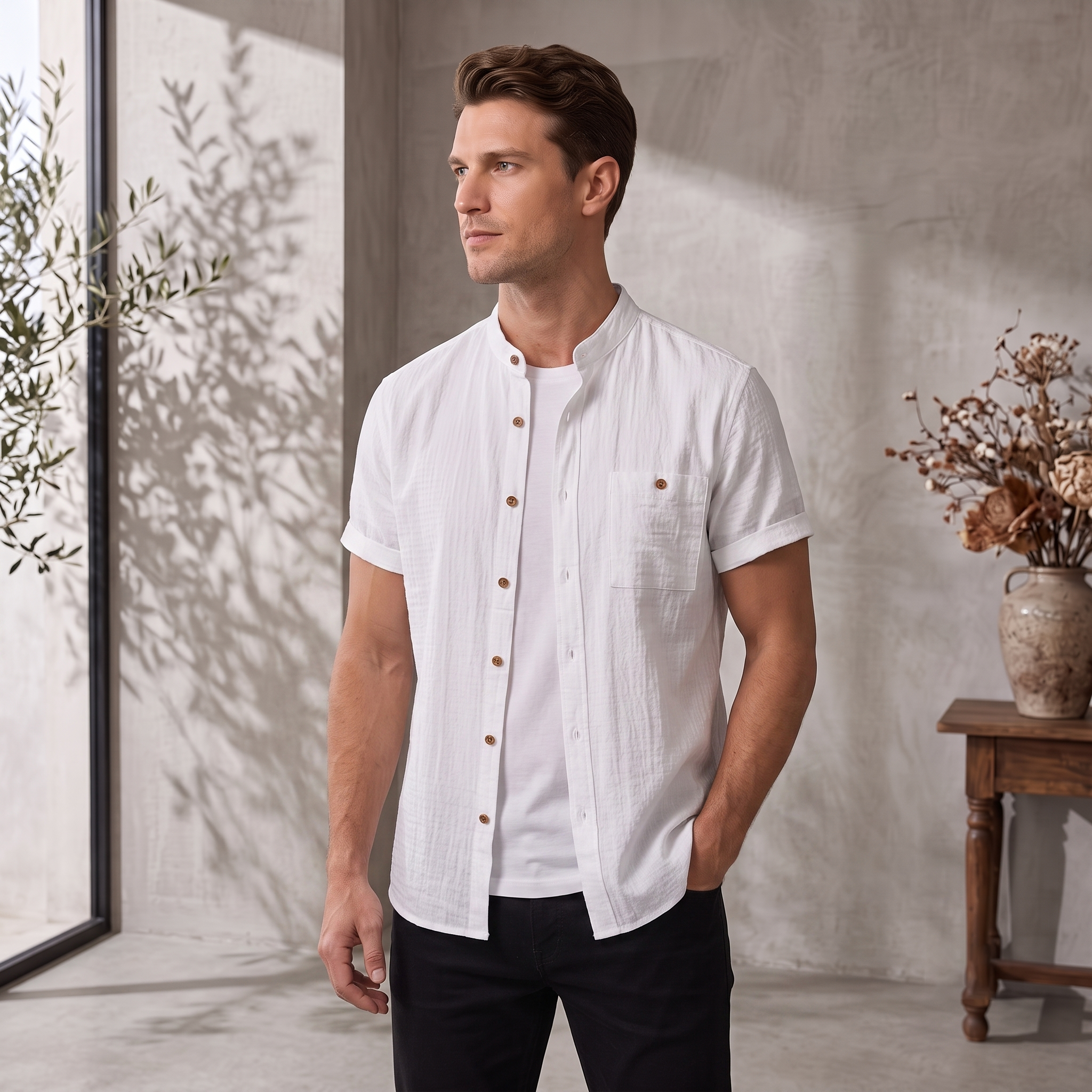 Short Sleeve Shirt Chest Pocket Men