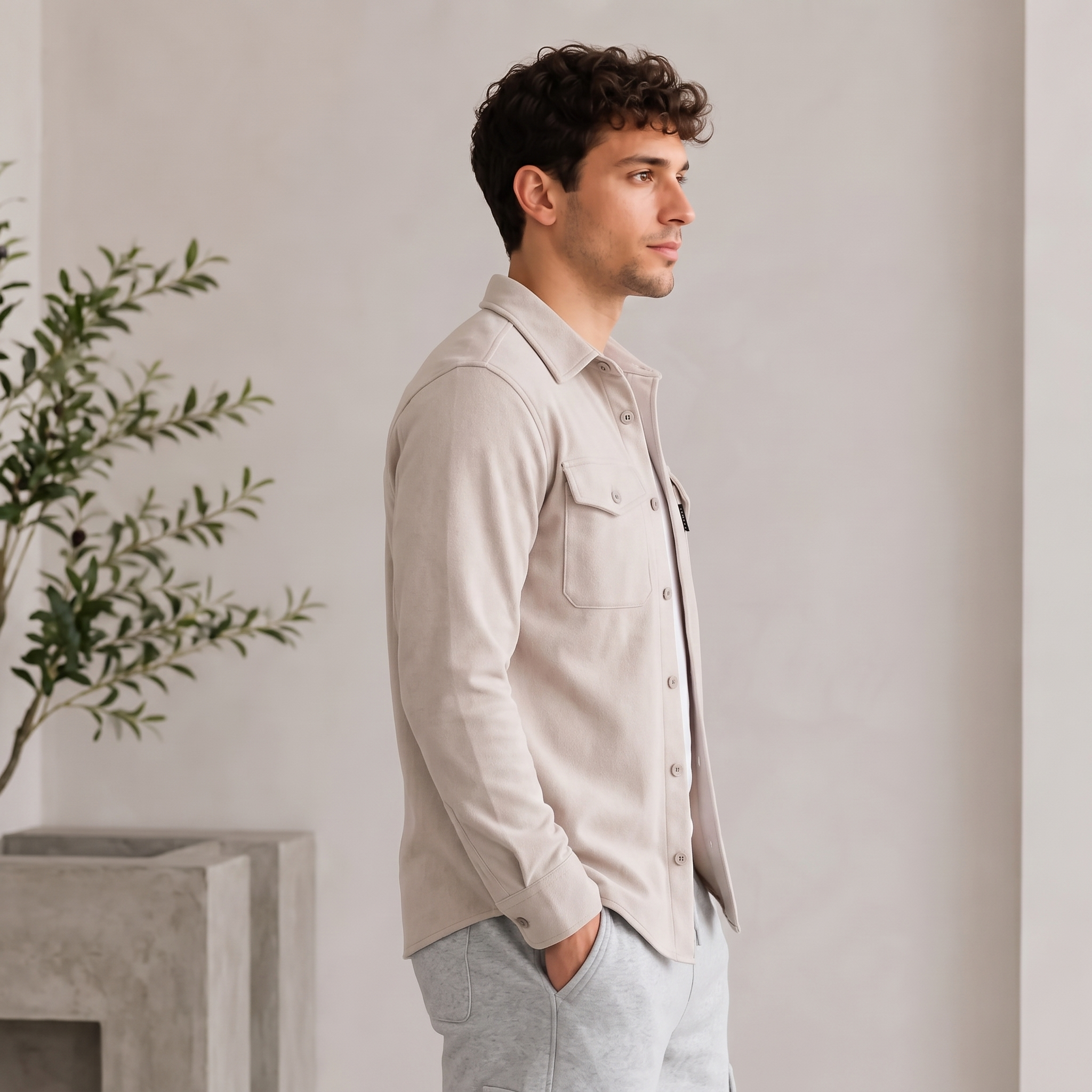 Utility Overshirt Button Front Chest Pockets Men