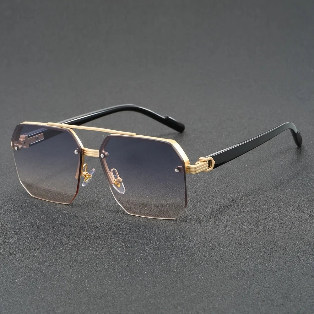 Men's lightweight rimless sunglasses side angle view