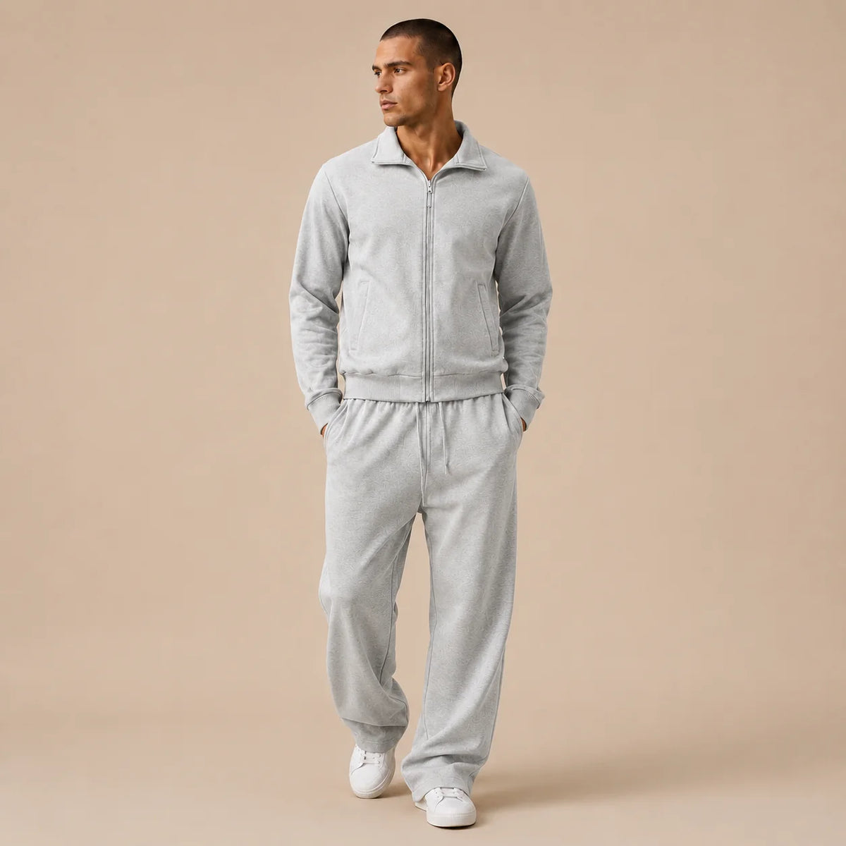 Men's grey zip tracksuit front view