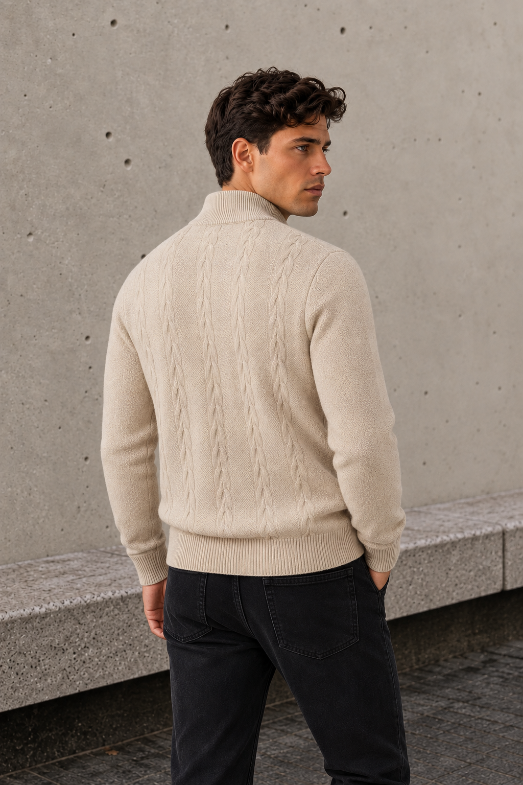 Half Zip Sweater Cable Knit Men