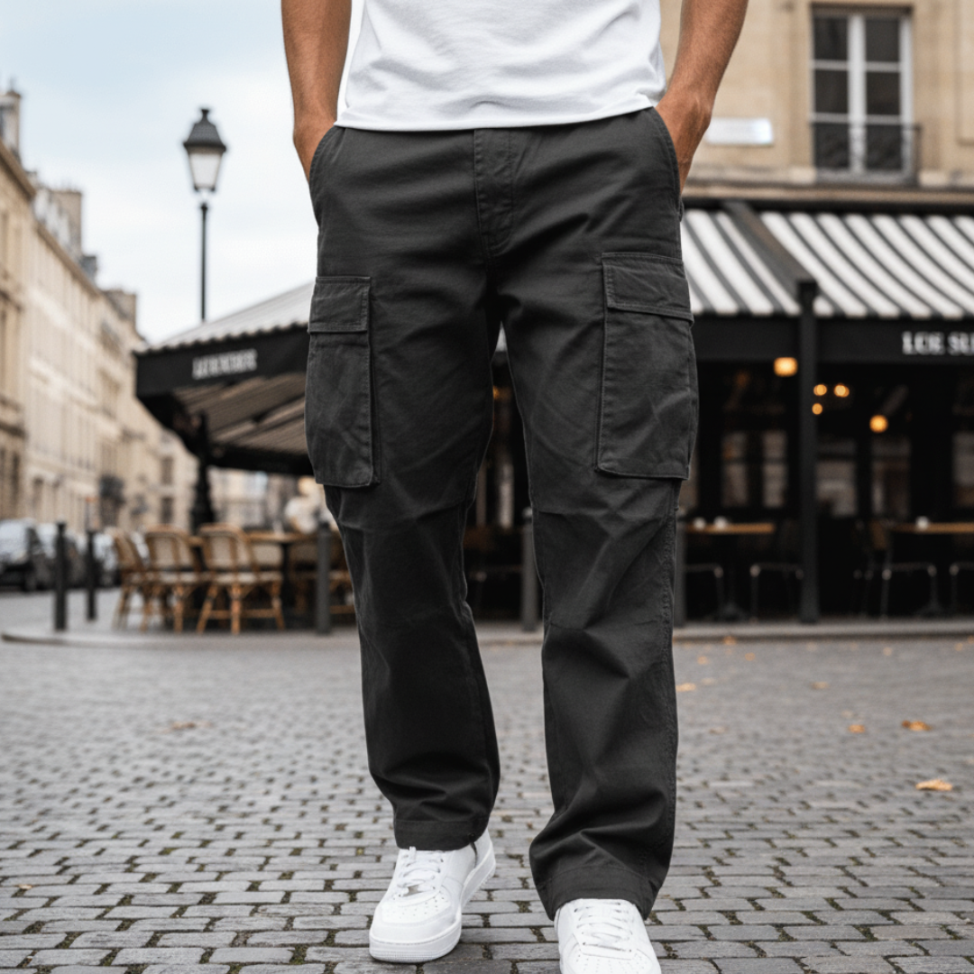 Avslappnade cargobyxor med justerbar midja herr