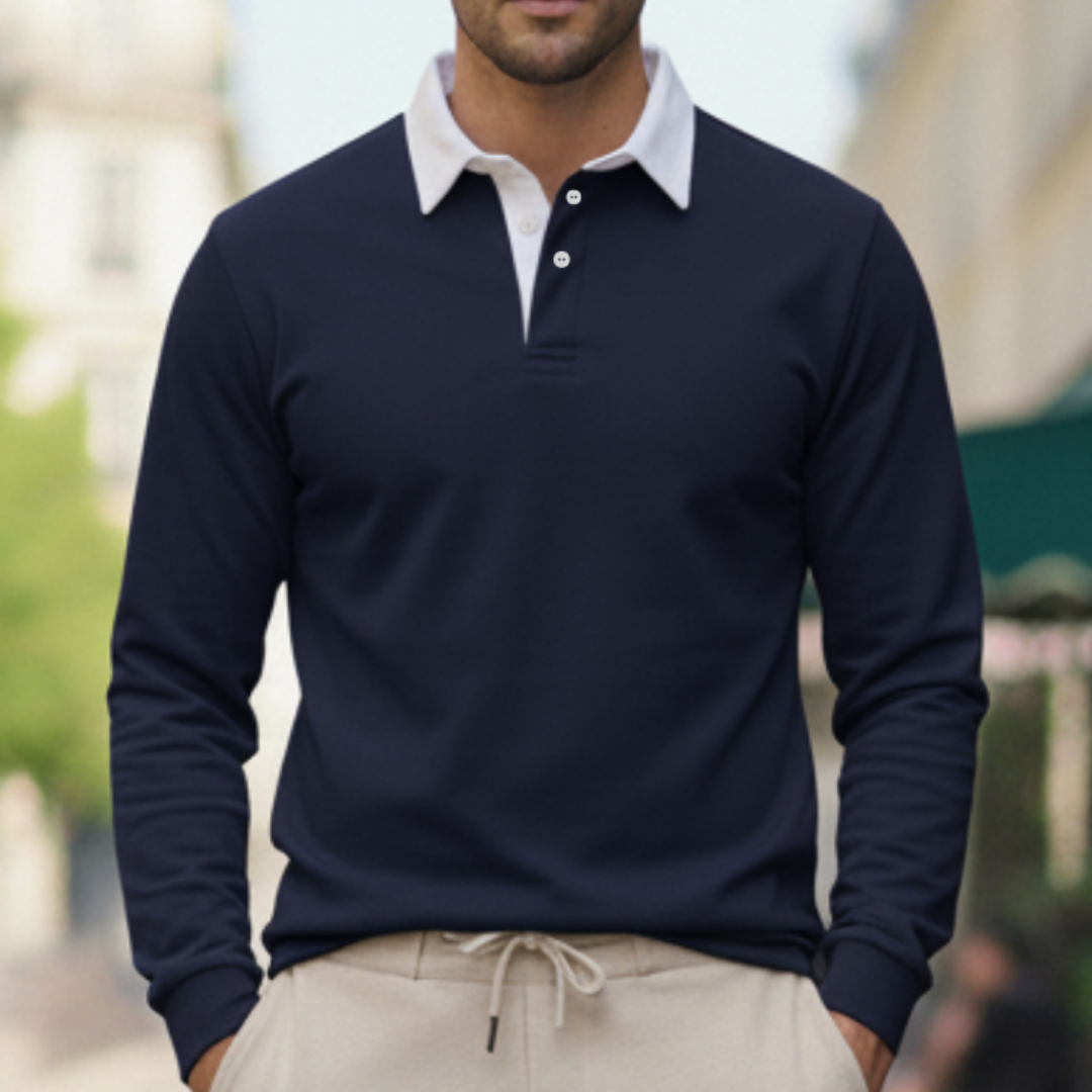 Herr pikétröja i mjuk stickad kvalitet med ribbad nederkant