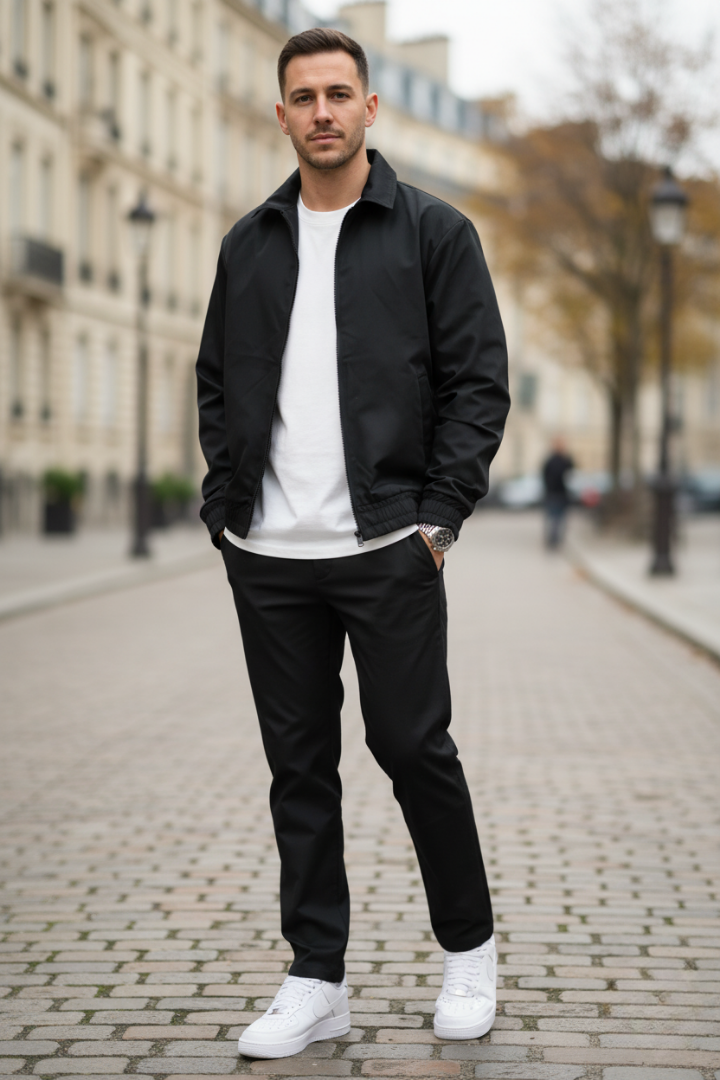 Sportjacka med huva och fickor i syntetmaterial