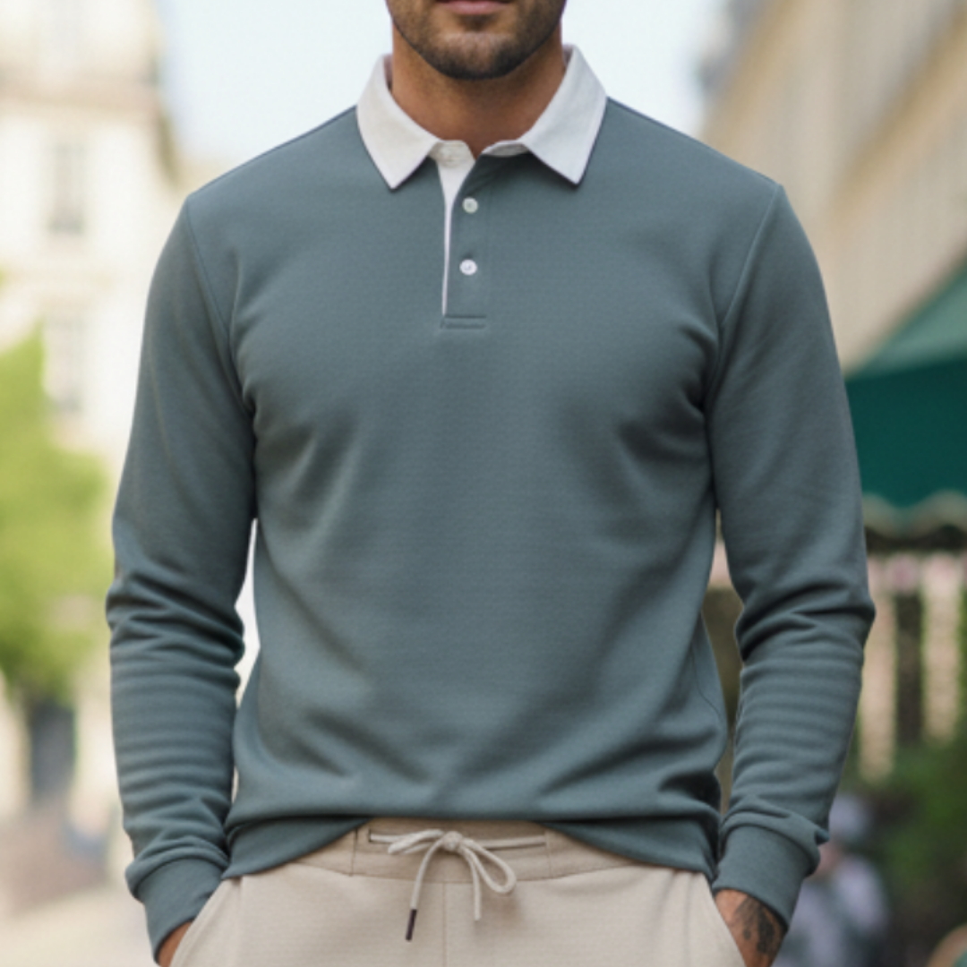 Pikétröja med knäppning vid kragen och ribbade detaljer