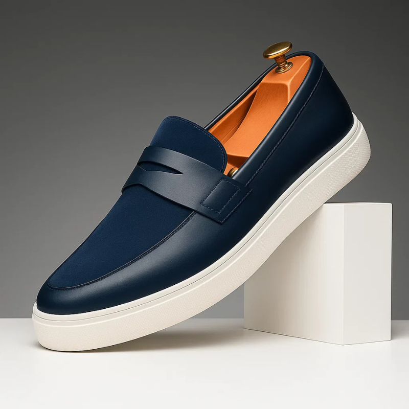 Slip-on loafers med dekorativ rem över vristen, klassisk passform, herr
