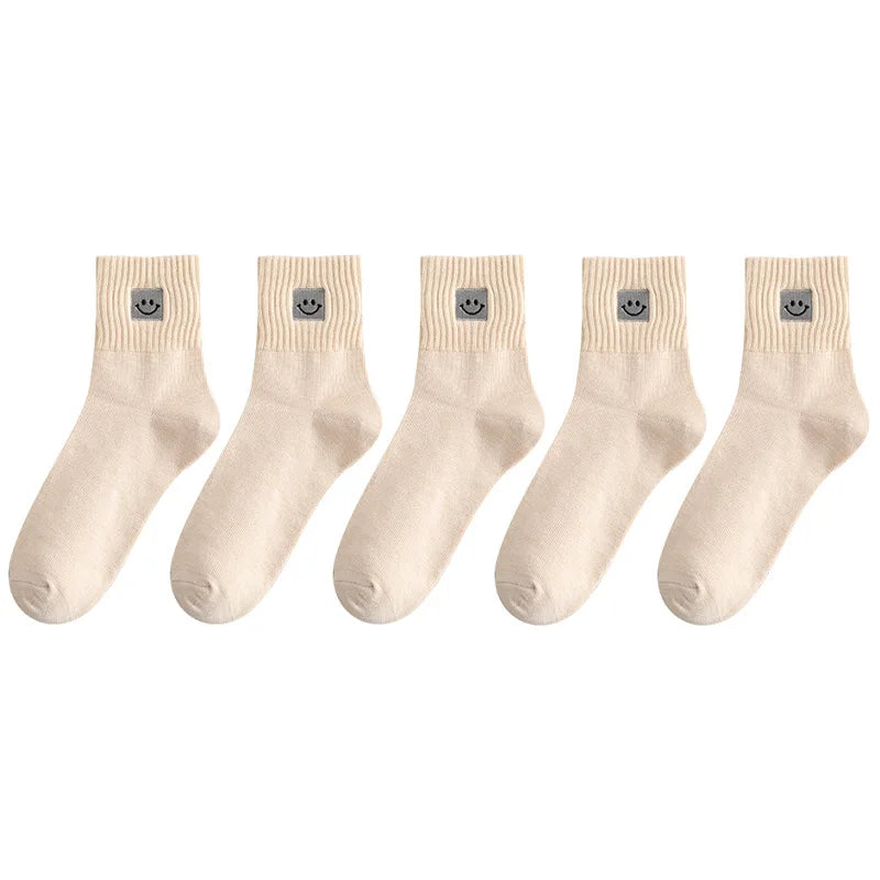Cotton-blend ankle sock set with ribbed texture and smiley face design