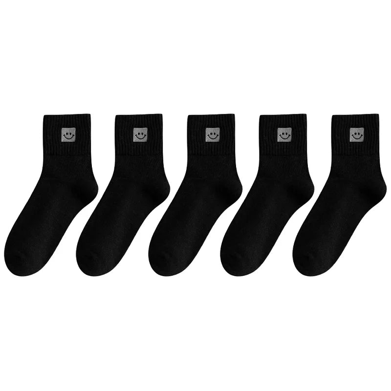 Ribbed ankle socks in cotton-blend fabric with smiley face graphic