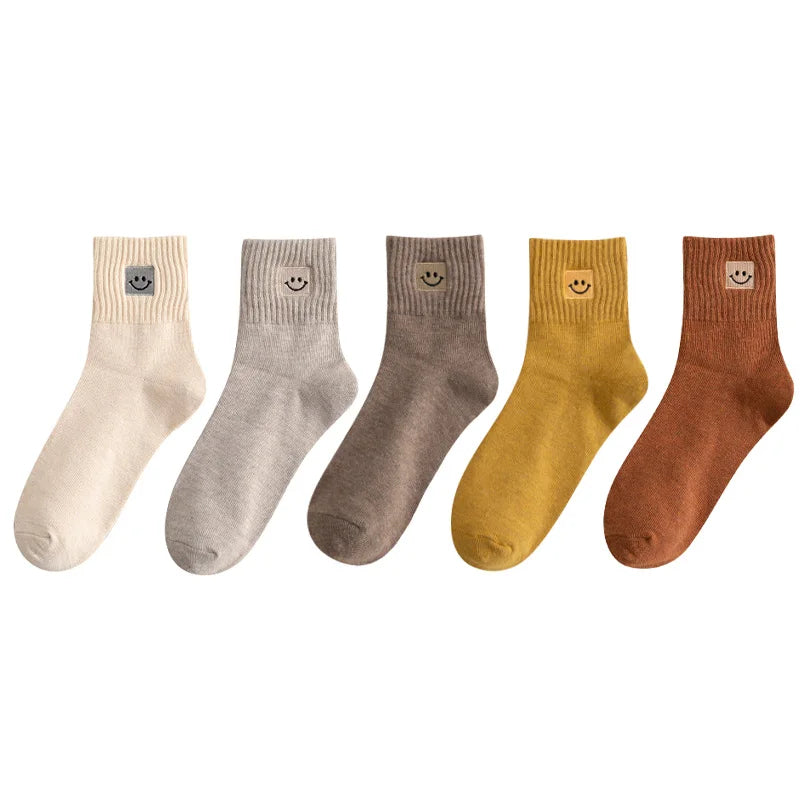 Cotton-blend ribbed sock set featuring smiley face pattern for everyday wear