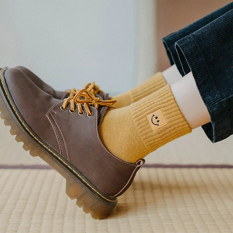 Cotton-blend ankle sock set with smiley print and ribbed structure