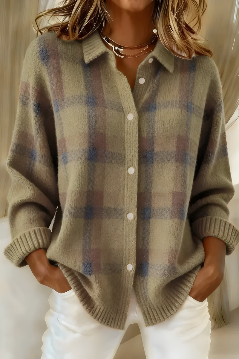 Women's layering knit cardigan with structured knit fabric and button front