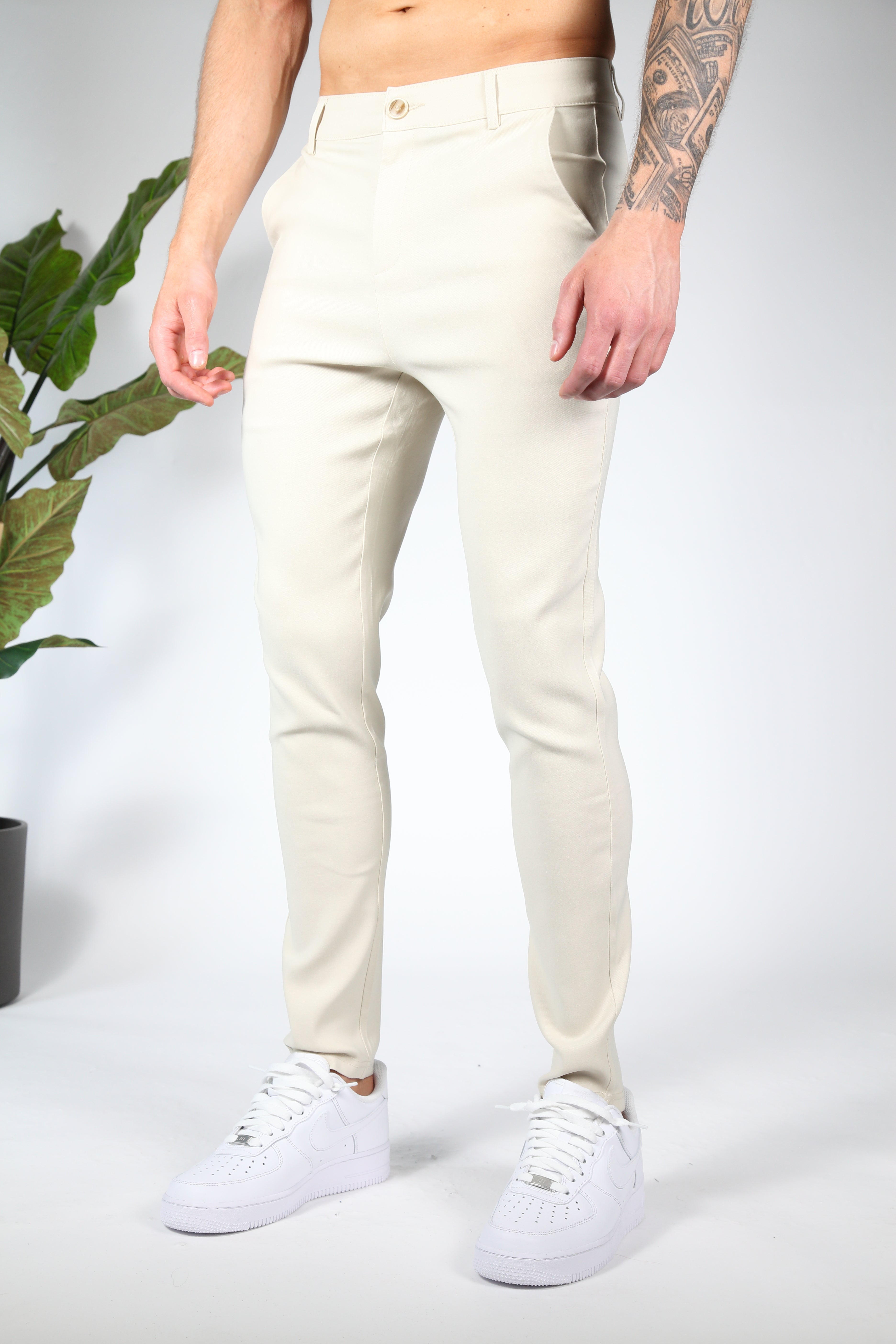 Beige Slim Fit Chinos Stretchtyg (Men)