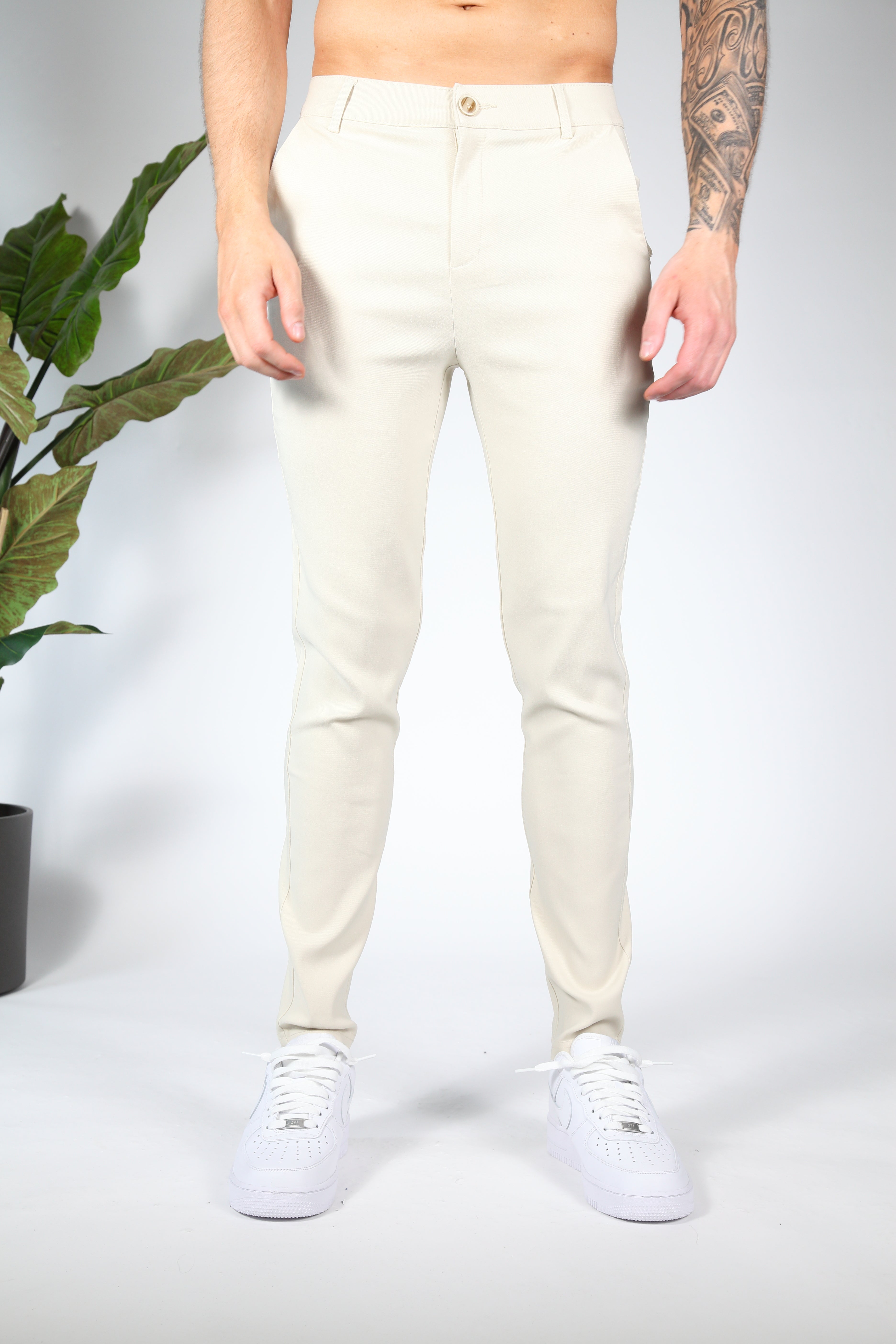 Beige Slim Fit Chinos Stretchtyg (Men)