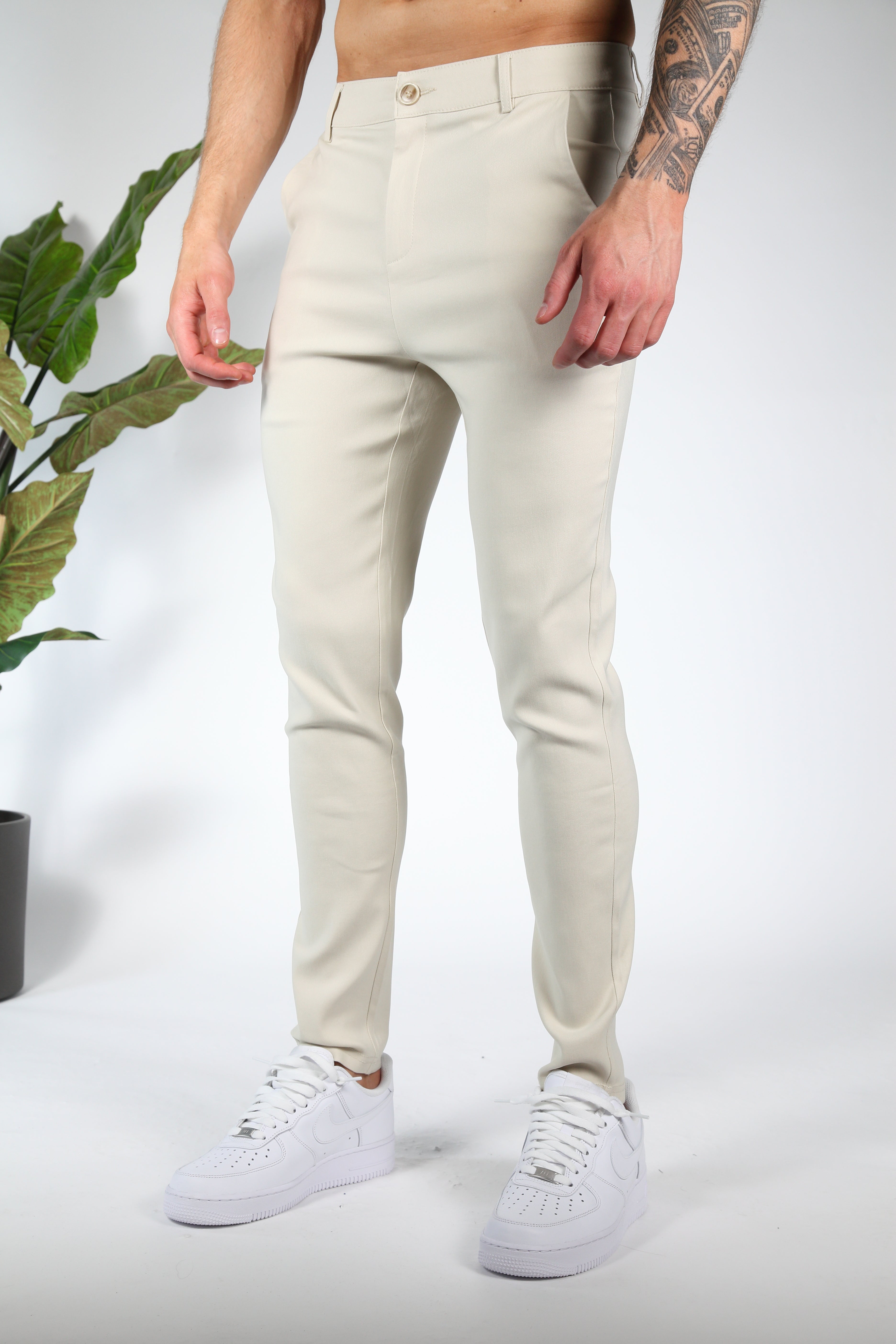 Beige Slim Fit Chinos Stretchtyg (Men)
