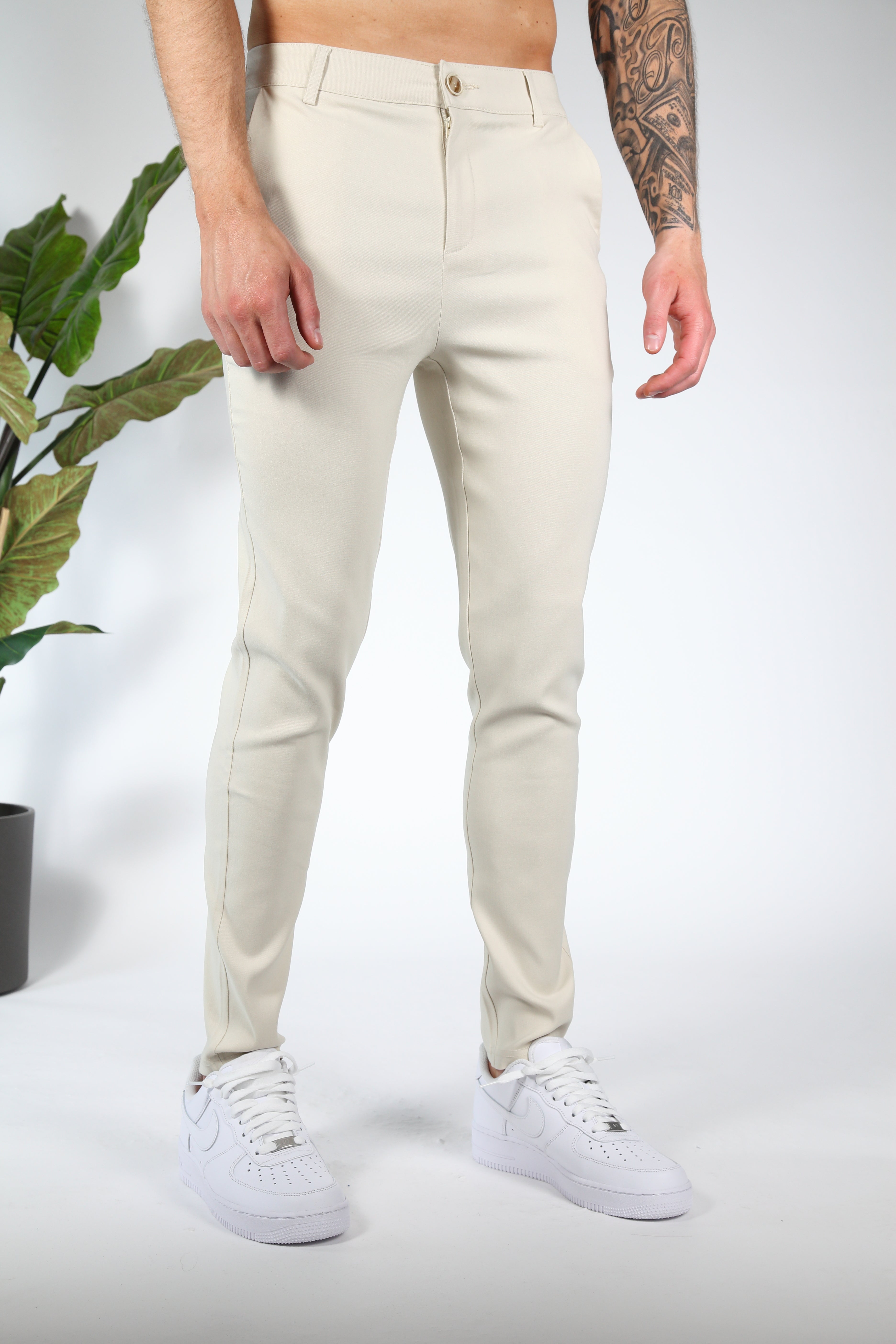 Beige Slim Fit Chinos Stretchtyg (Men)