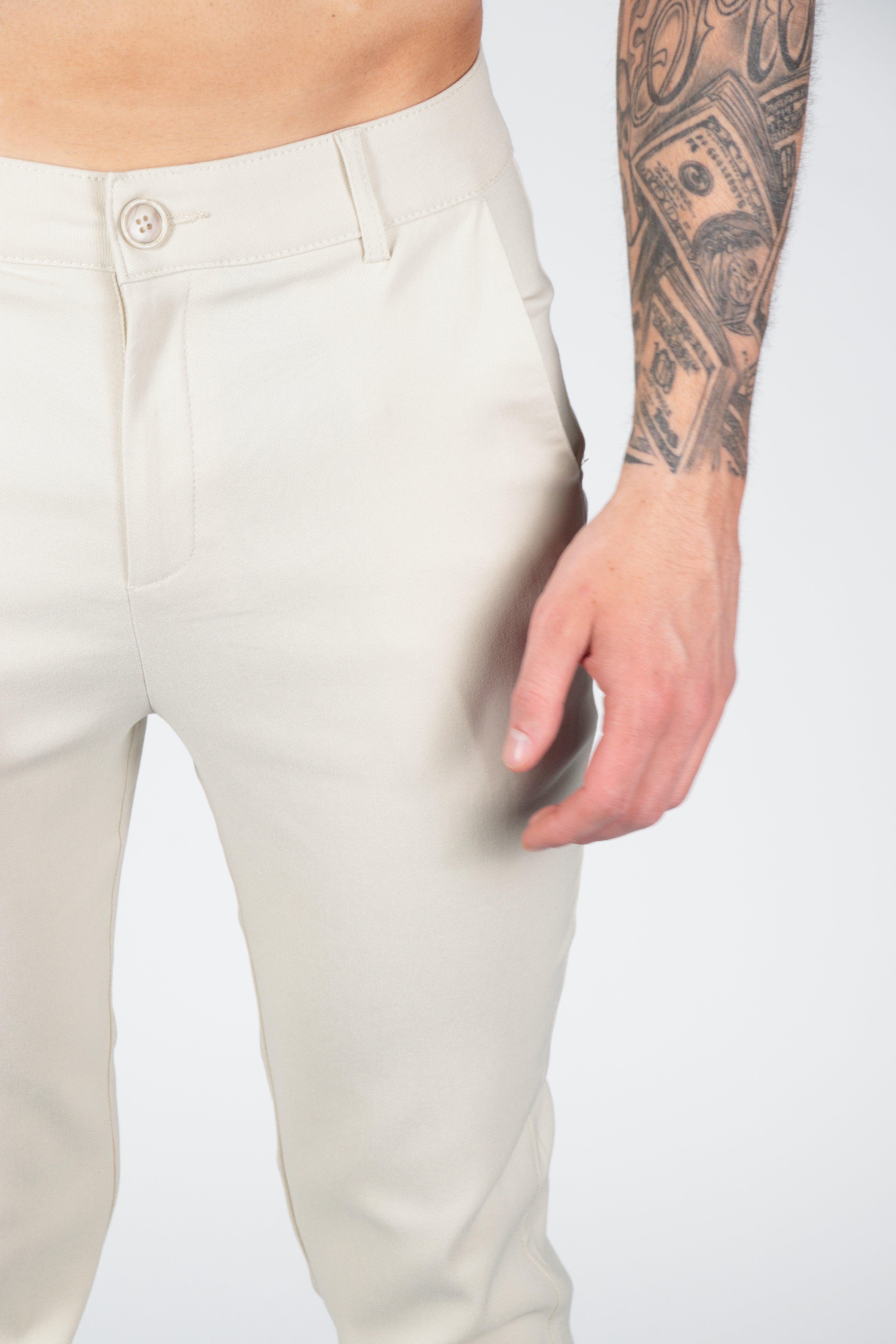 Beige Slim Fit Chinos Stretchtyg (Men)