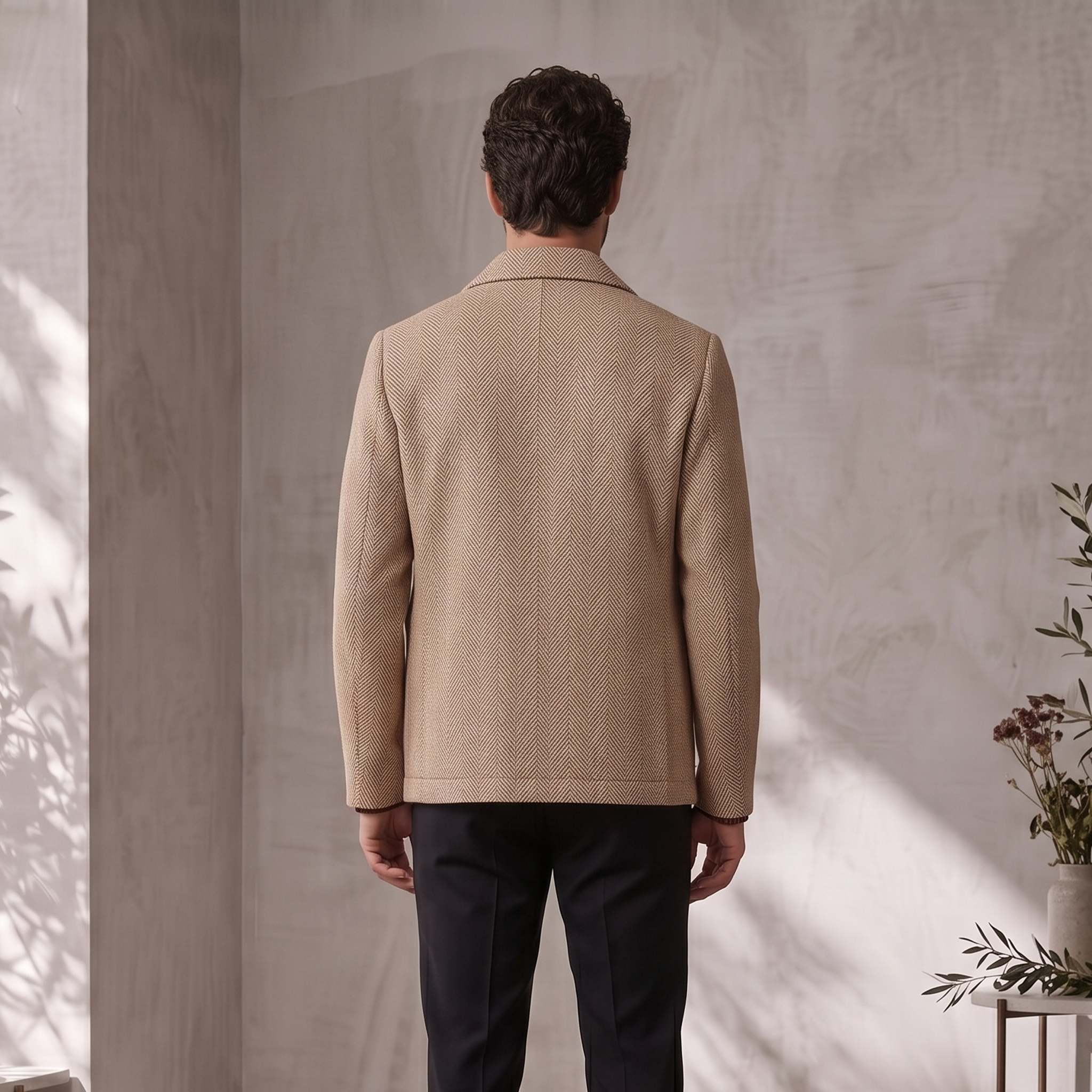Men's structured jacket with patch front pockets and long sleeves