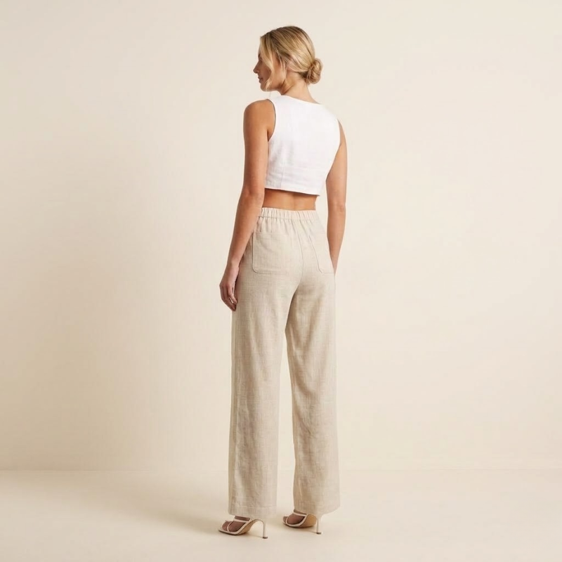 Women's full-length straight-leg pants with clean seams and regular fit