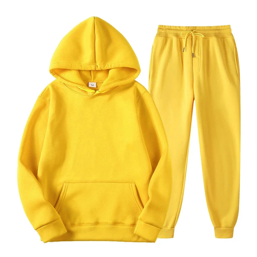 Men's coordinated cotton blend hoodie and joggers set with hood and elastic waistband