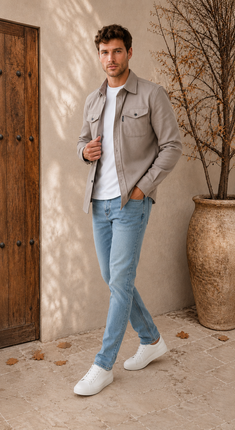 Men's light brown classic overshirt jacket