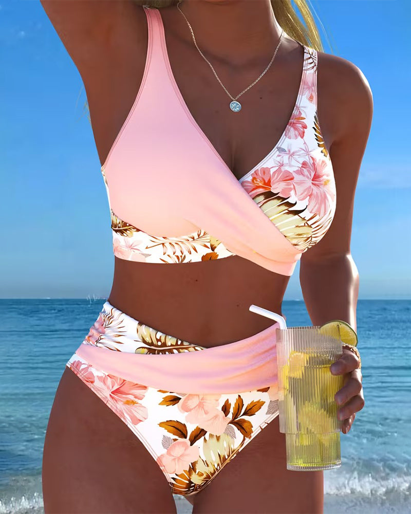 Bikini med omlottdesign och blommönster för dam  Shapewear