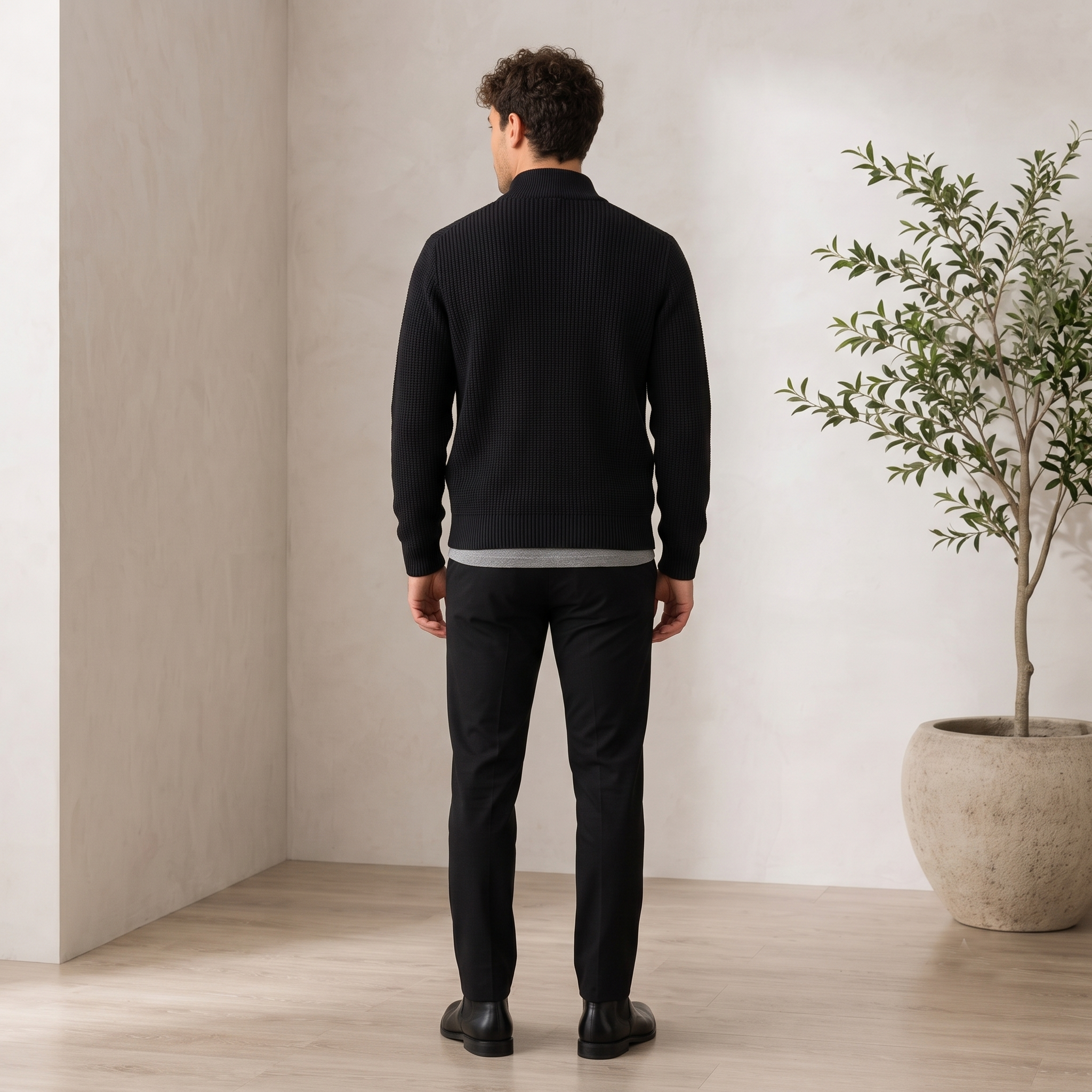 Textured Knit Jacket Zip Front Men