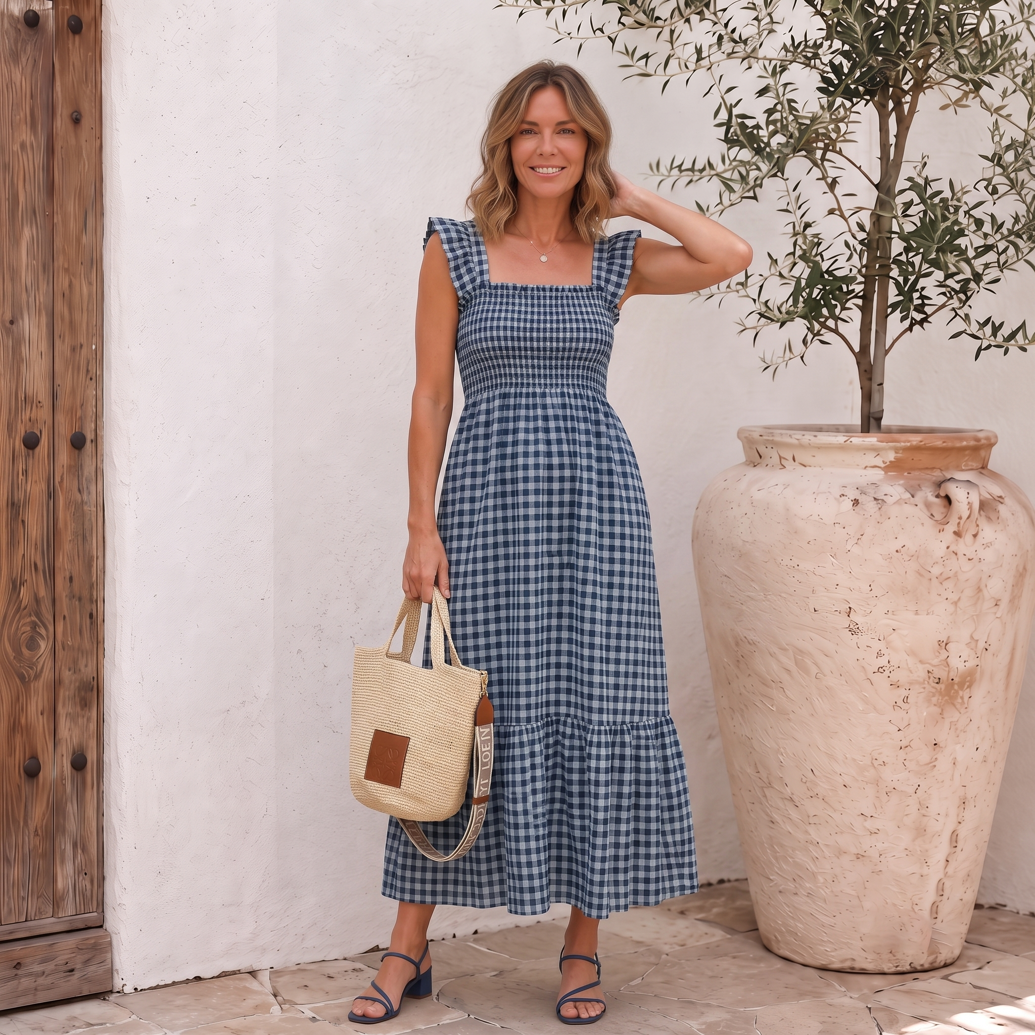 Plaid Dress Smocked Women