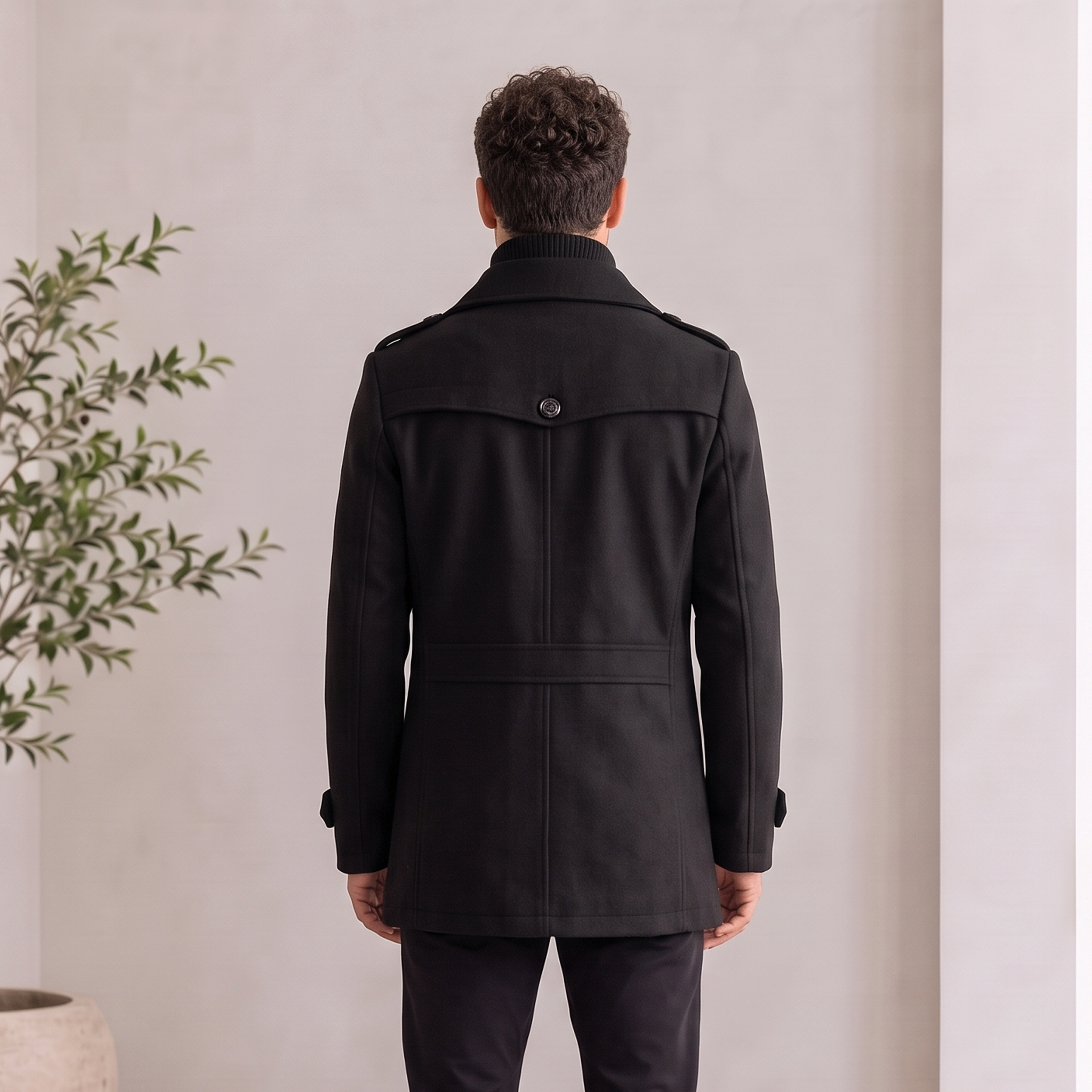 Structured men's coat in wool blend fabric with internal zipper and button front