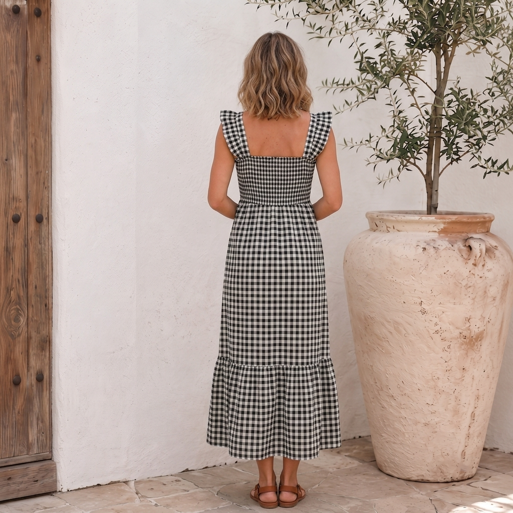 Plaid Dress Smocked Women