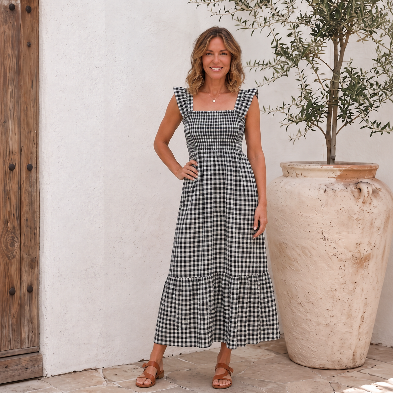 Plaid Dress Smocked Women