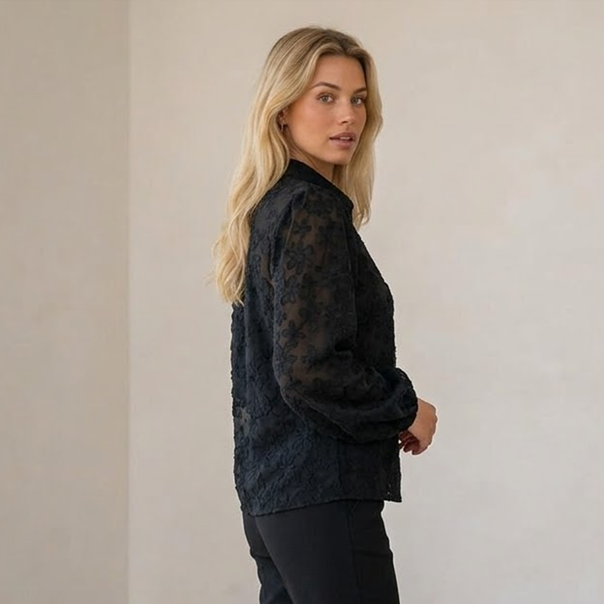 Transparent Lace Blouse Button Front Women