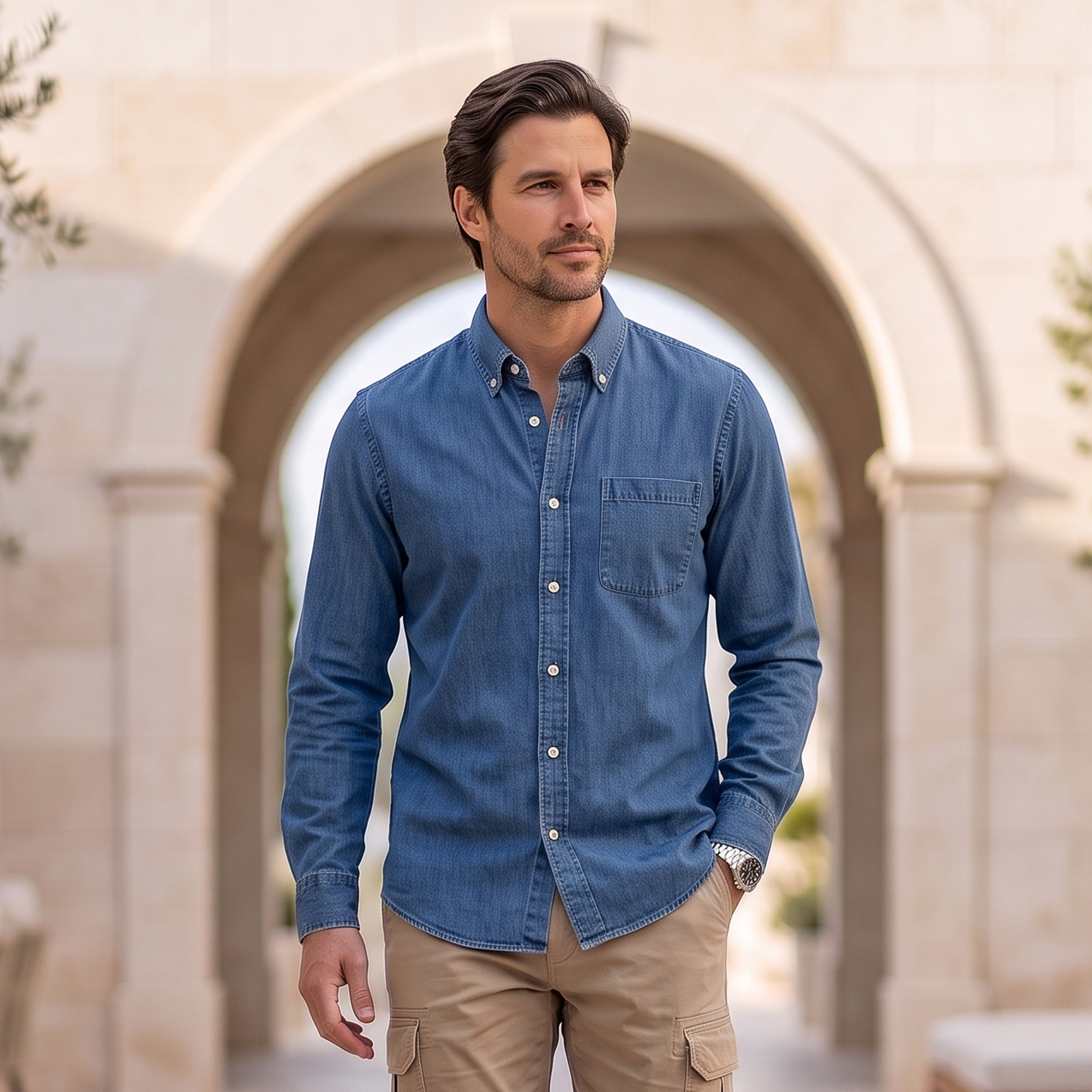 Denim Shirt Button Front Men
