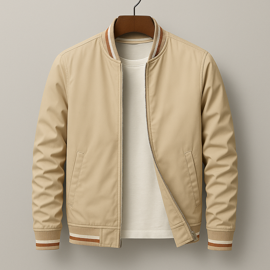 Men's lightweight bomber jacket with striped ribbed cuffs and waist-length cut