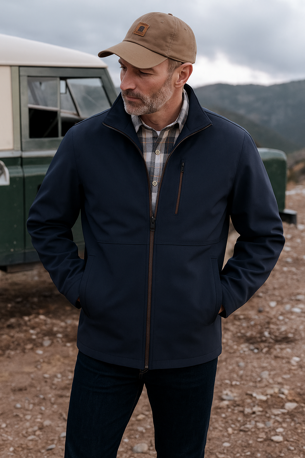 Softshelljacka på modell med relaxed passform