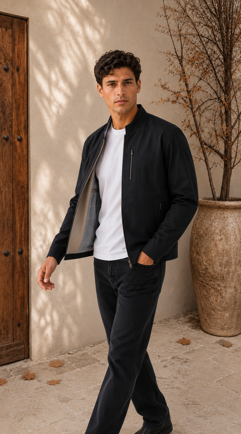 Men's black softshell jacket front view