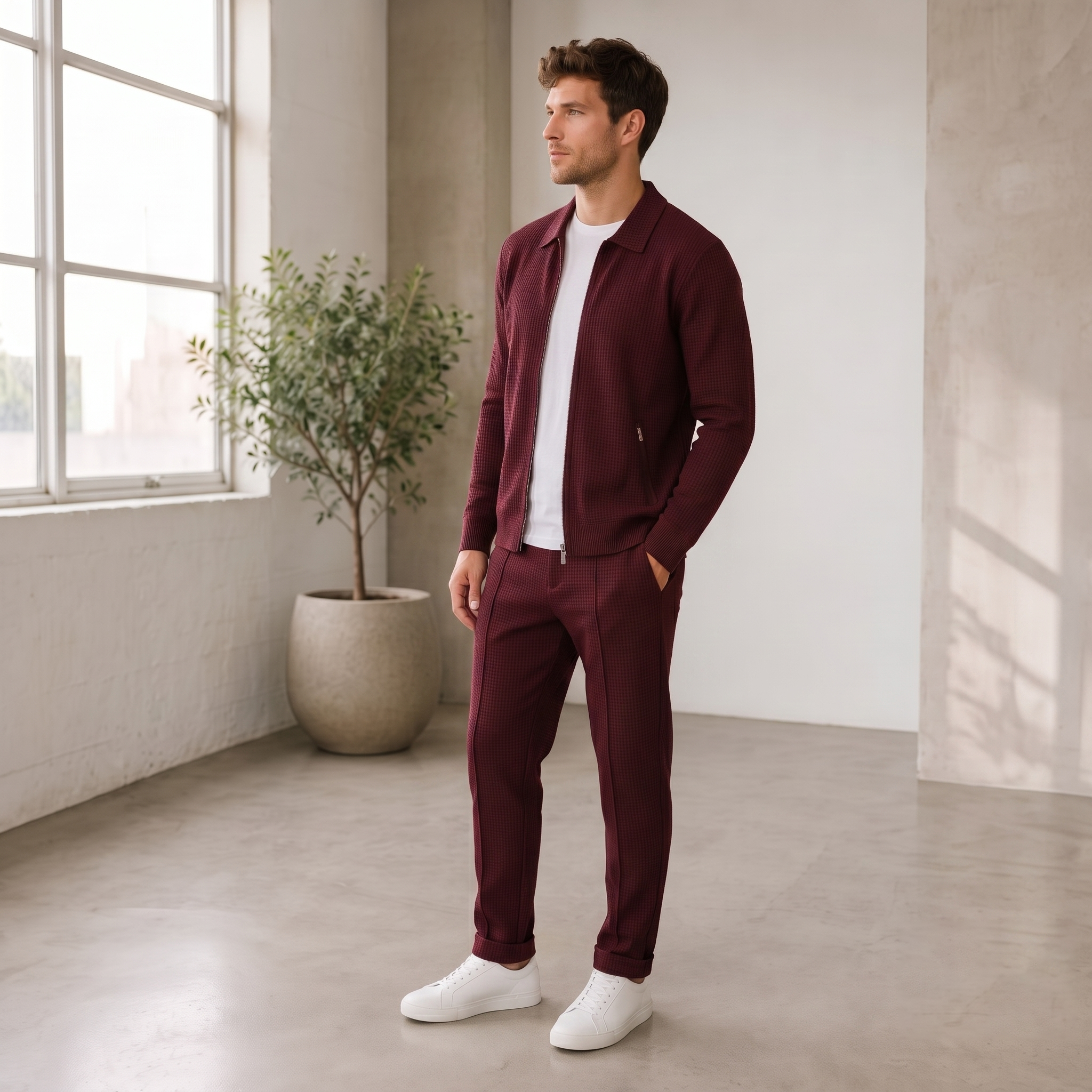 Textured Matching Set Zip Jacket Men