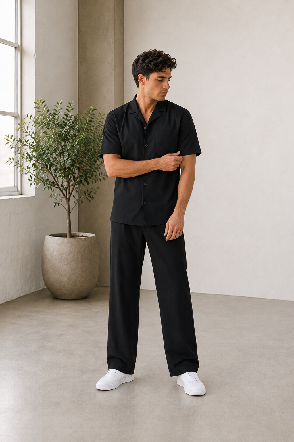 Shirt and pants set with button up shirt