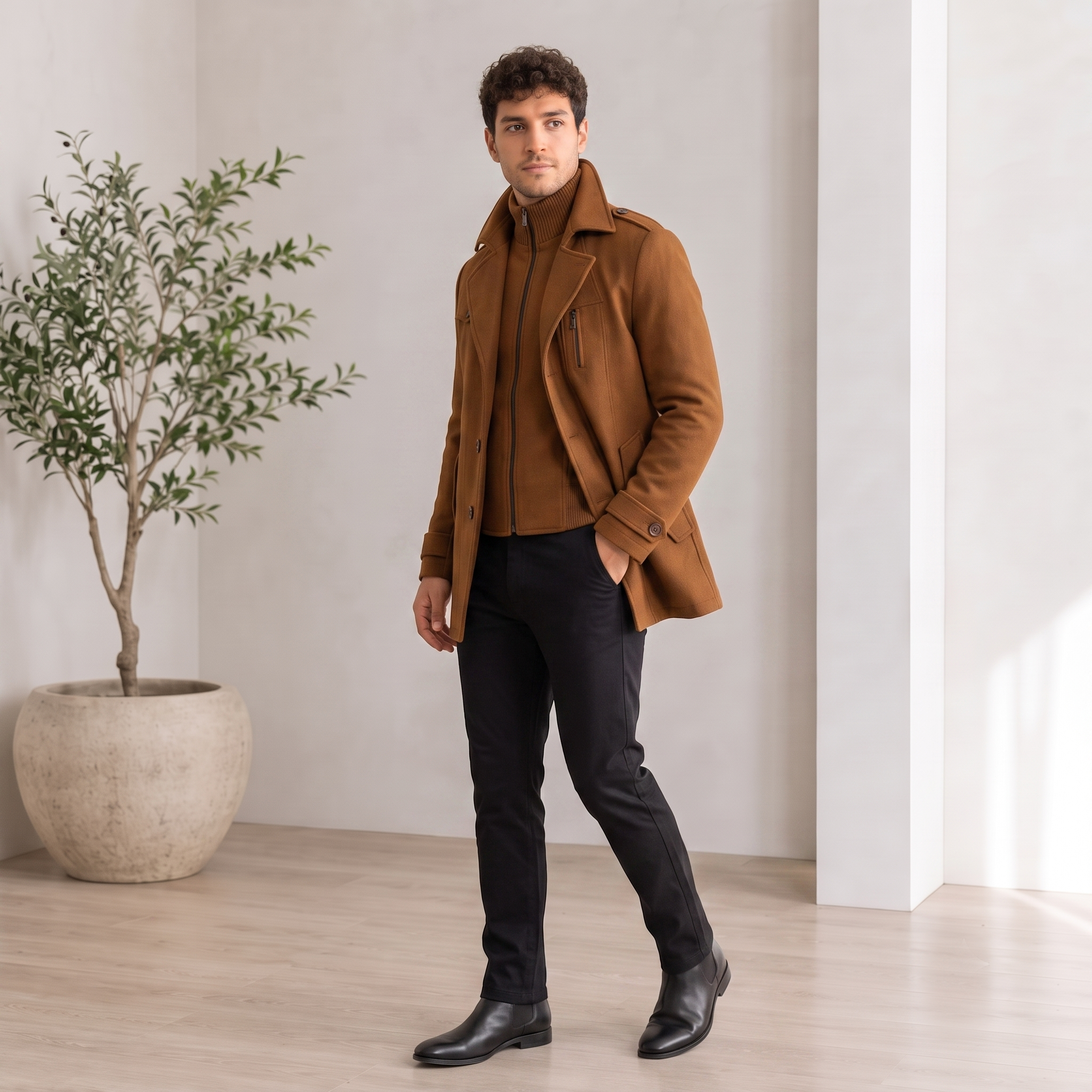 Wool Blend Coat Structured Men