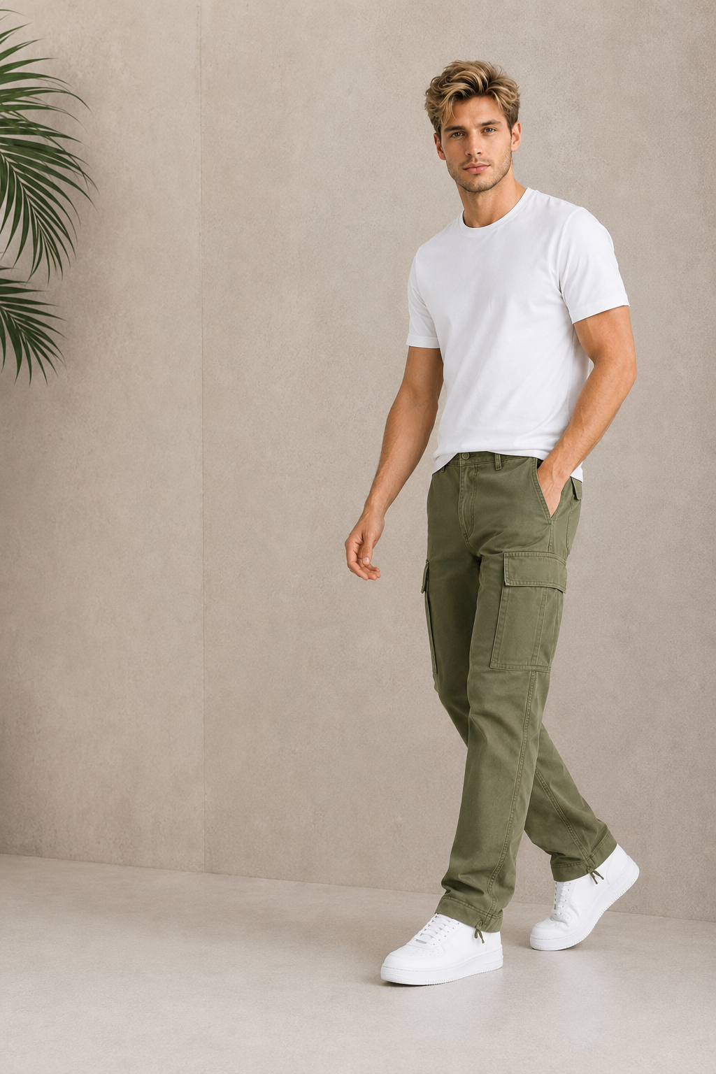 Straight Cargo Pants Pockets Men