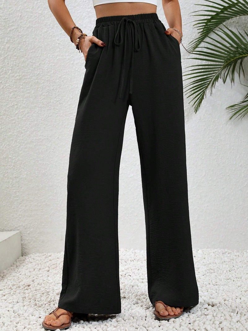 Women's relaxed wide-leg pants with drawstring waist