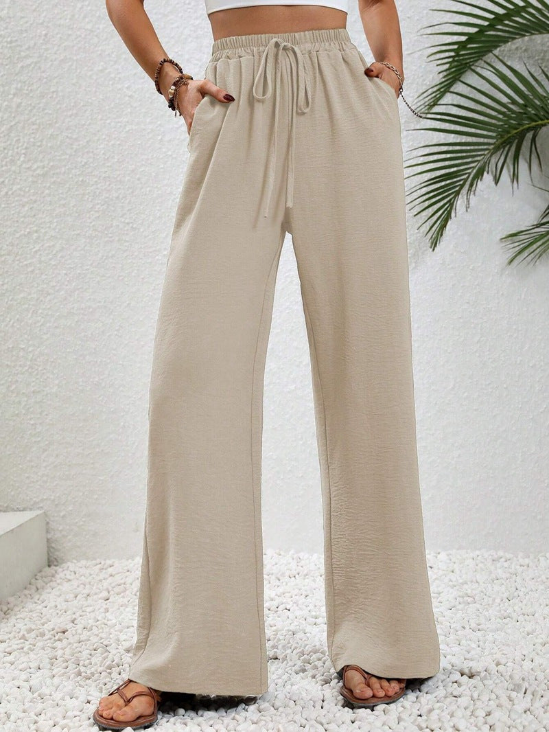 Casual women's wide-leg pants with drawstring waist and loose fit